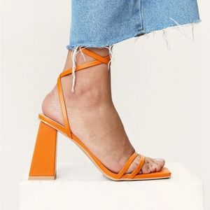 Orange Strappy Tie Ankle Heels Size 9
